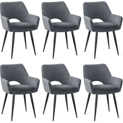 LEWE Lot de 6 Chaises de Salle à Manger avec Accoudoirs, Rembourrées avec Dossier en Velours, Gris