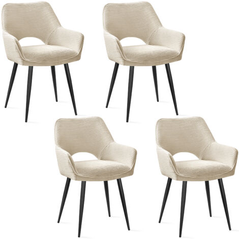 Lewe – Lot de 4 chaises de salle à manger rembourrées en velours – Accoudoirs ergonomiques – Pieds en métal noir – Charge maximale 150 kg