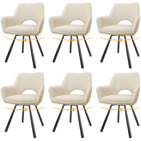LEWE Lot de 6 Chaises de Salle à Manger 180° Pivotantes avec Accoudoirs, Rembourrées avec Dossier en Velours, Beige