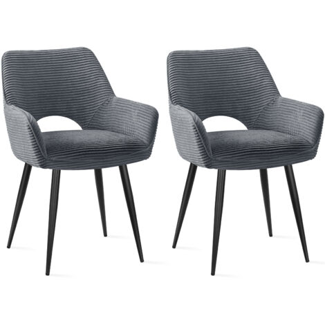LEWE Lot de 2 Chaises de Salle à Manger avec Accoudoirs, Rembourrées avec Dossier en Velours, Gris