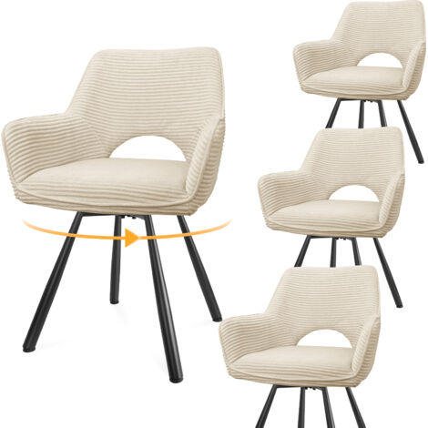 LEWE Lot de 4 Chaises de Salle à Manger 180° Pivotantes avec Accoudoirs, Rembourrées avec Dossier en Velours, Beige