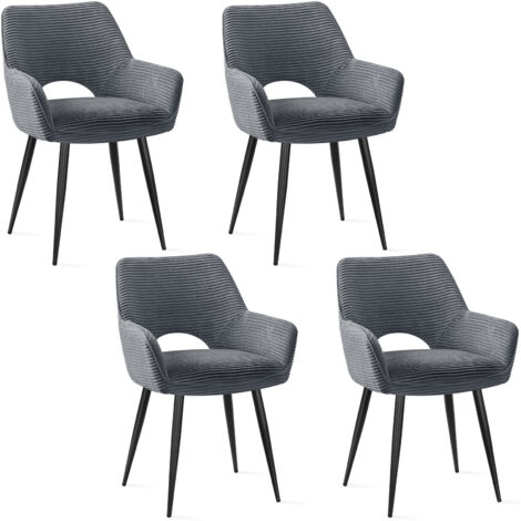 LEWE Lot de 4 Chaises de Salle à Manger avec Accoudoirs, Rembourrées avec Dossier en Velours, Gris