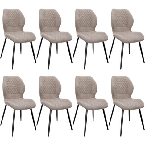 Lot de 8 Chaises salle à manger,Pieds en métal et revêtement en à Motif Diamant,avec Coussin en éponge de lin-Marron