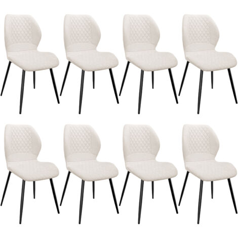 Lewe – Lot de 8 chaises salle à manger – Pieds en métal – Revêtement lin beige avec coussin éponge – Design ergonomique chic à motif losange