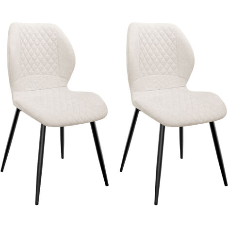 Lot de 2 Chaises salle à manger,Pieds en métal et revêtement en à Motif Diamant,avec Coussin en éponge de lin-Beige