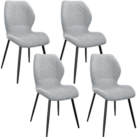 Lewe – Lot de 4 chaises salle à manger – Pieds en métal – Revêtement lin à motif diamant – Coussin en éponge – Couleur gris – Charge maximale 120 kg
