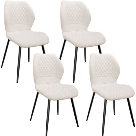 Lot de 4 Chaises salle à manger,Pieds en métal et revêtement en à Motif Diamant,avec Coussin en éponge de lin-Beige