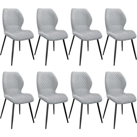 Lewe – Lot de 8 chaises salle à manger – Pieds en métal – Revêtement en lin avec coussin éponge – Motif diamant – Charge maximale 120kg – Gris