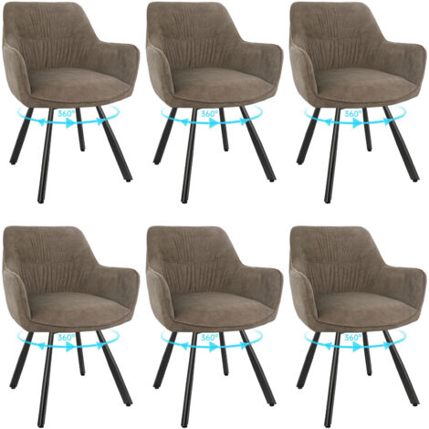 LEWE Lot de 6 Chaise Pivotante à 360°, Chaise Salle à Manger Scandinave, Fauteuil de Cuisine en Velours, Marron