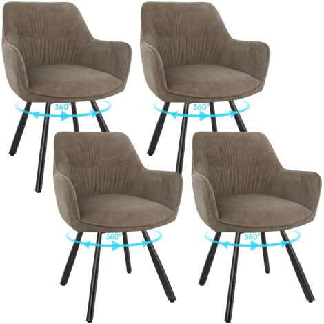 LEWE Lot de 4 Chaise Pivotante à 360°, Chaise Salle à Manger Scandinave, Fauteuil de Cuisine en Velours, Marron