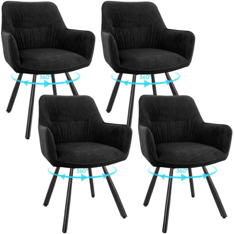 LEWE Lot de 4 Chaise Pivotante à 360°, Chaise Salle à Manger Scandinave, Fauteuil de Cuisine en Velours, Noir
