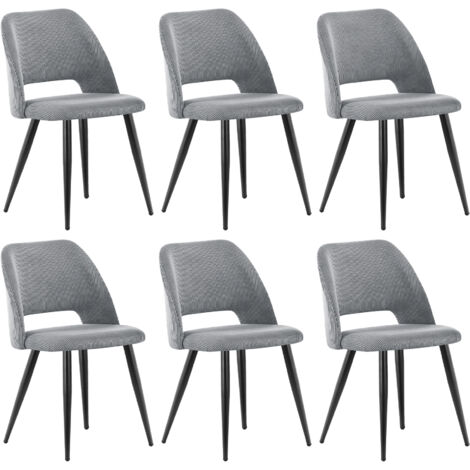 LEWE Lot de 6 Chaise de Salle à Manger en Velours,Chaise Rembourrée avec Pieds Indépendants - Gris