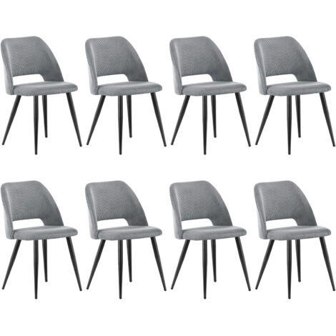LEWE Lot de 8 Chaise de Salle à Manger en Velours,Chaise Rembourrée avec Pieds Indépendants - Gris