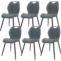 Lewe – Lot de 6 chaises de salle à manger – Dossier haut en tissu pelucheux – Pieds en métal antidérapants – Style scandinave – Couleur gris