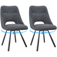 LEWE Lot de 2 Chaises de Salle à Manger, Chaise de Cuisine Pivotante à 360°, Capitonnée Chaise Salon avec Pieds en Métal, Gris foncé