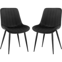 LEWE Lot de 2 Chaises de Salle à Manger avec Assise et Dossier Tapissés en Velours, Pieds en Métal - Noir
