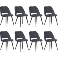 Lewe – Lot de 8 chaises de salle à manger en velours côtelé – Rembourrage haute densité – Pieds en métal noir réglables – Gris noir