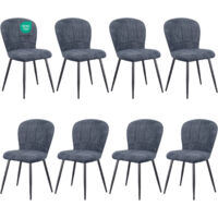 Lewe – Lot de 8 chaises de salle à manger – Design coquillage en tissu chenille doux – Pieds en métal noir – Confort ergonomique