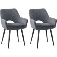LEWE Lot de 2 Chaises de Salle à Manger avec Accoudoirs, Rembourrées avec Dossier en Velours, Gris