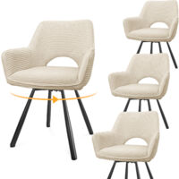 LEWE Lot de 4 Chaises de Salle à Manger 180° Pivotantes avec Accoudoirs, Rembourrées avec Dossier en Velours, Beige