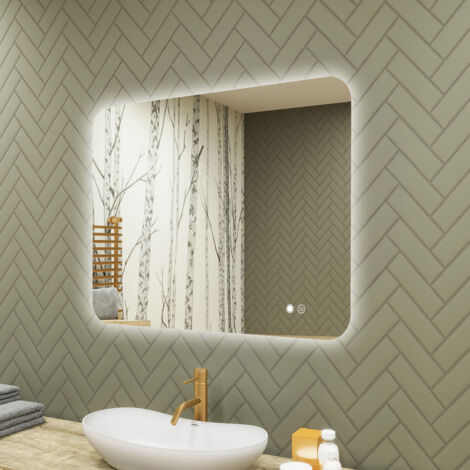 Espejo de baño Artforma con iluminación, 80x60, Interruptor táctil, Antivaho , LED Dual, Espejo Redondeado (1/5)