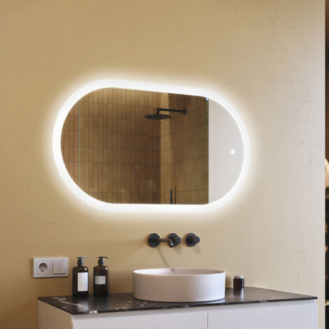 Espejo de baño LED Artforma, 120x70, Interruptor táctil, LED Dual, Espejo Ovalado