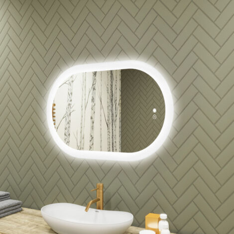 Espejo de baño LED Artforma, 80x50, Interruptor táctil, Antivaho , LED Dual, Espejo Ovalado (1/5)