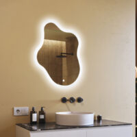 Espejo de baño LED Artforma, 74x94, Interruptor táctil, LED Dual, Espejo Irregular