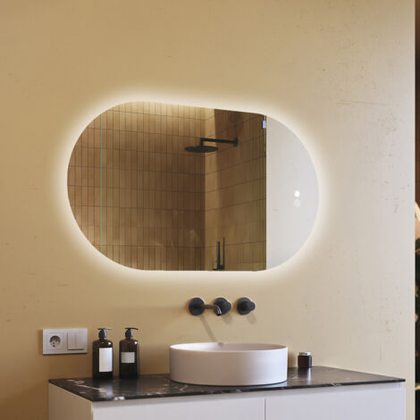 Specchio da bagno Artforma con illuminazione, 120x70, Interruttore touch, Antiappannamento, LED Dual, Specchio Ovale