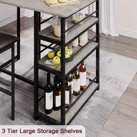 Ensemble Table De Bar 3 Pièces – Table Haut Comptoir + 2 Chaises Rembourrées Vintage Marron, Style Industriel