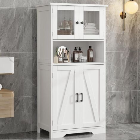 Meuble Colonne de Salle de Bain,Meuble de Rangement, Armoire de Salle de Bain avec Etagère Réglable Tiroir et Armoires à Portes Meuble Colonne pour Chambre Salon Cuisine et Couloir 60x30x128CM Blanc (1/5)