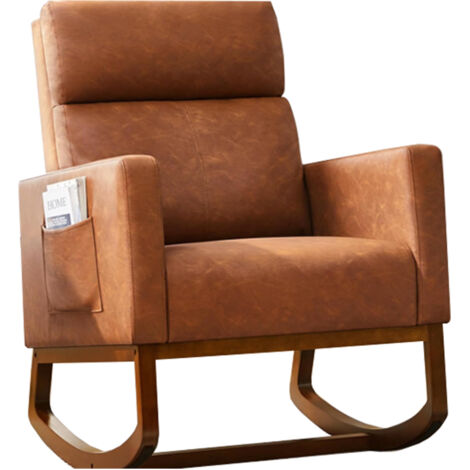 Fauteuil à bascule pour chambre d'enfant, fauteuil à bascule rembourré avec dossier haut, fauteuil à bascule confortable et élégant pour salon, chambre à coucher, bureau (velours beige) (1/5)