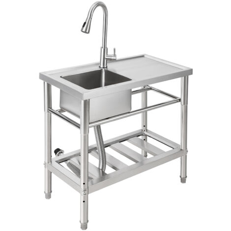 Évier de cuisine autoportant 76x40x76cm pour cuisine en plein air, Restaurant Commercial évier, évier de cuisine en acier inoxydable avec étagère comptoir porte-serviettes (1/5)