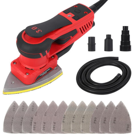 Ponceuse électrique, Ponceuses excentrique,3 modes, Rouge et Noire,avec 12 papiers abrasifs, ponceuse à souris avec moteur sans balais de 350W, puissante et à faible vibration, 10000 RPM (1/5)