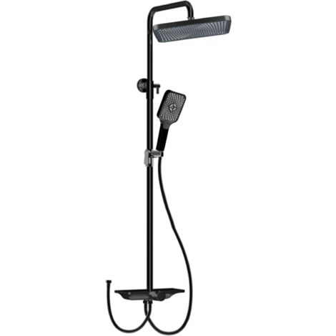 Colonne de Douche Système de Douche avec Douchette Set Kit de Douche sans Mitigeur en Acier Inox Réglable en Hauteur, noir (1/5)
