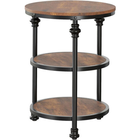 Table d’Appoint Ronde, Bout de Canapé à 3 étagères, Table de Chevet Petite, Table Basse au Style Industriel, pour Salon, Chambre, Marron Rustique et Noir (1/5)