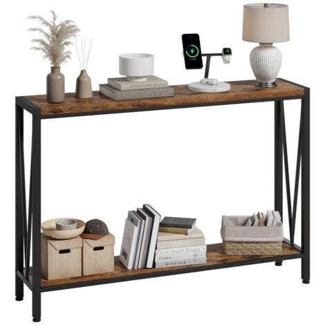 Table console étroite en bois - 110 x 25 x 76 cm - Avec espace de rangement -Table d'entrée - Noir - Table console fine pour entrée - Table de couloir pour petites pièces - Table d'appoint pour couloi