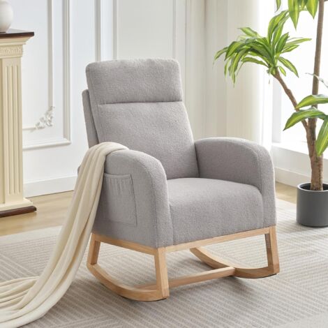 Fauteuil à bascule pour chambre d'enfant, fauteuil à bascule rembourré avec dossier haut, fauteuil à bascule confortable et élégant pour salon, chambre à coucher, bureau ( beige)