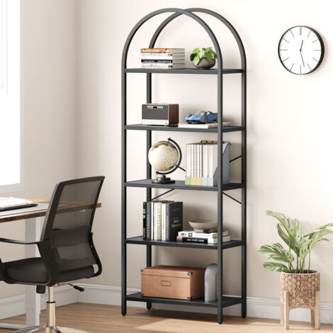 Bibliothèque à 5 niveaux,étagère industrielle ouverte pour salon, étagère moderne autoportante avec cadre en métal, bureau, chambre à coucher,60x28x180CM,noir (1/5)