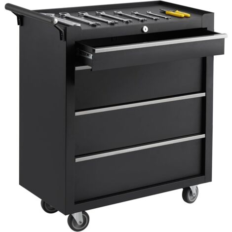 SERVANTE ATELIER - SERVANTE DE CHANTIER-24inch -4 TIROIR-NOIR-Spacieux Verrouillables avec Tapis Antidérapant Roulettes