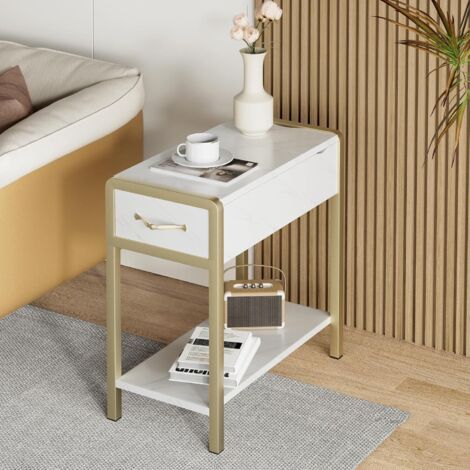 Table d'appoint avec tiroir et étagère, table de chevet étroite, table basse pour salon, chambre à coucher, vintage, MK-ET-PHO0XEW5C3N, doré (1/5)