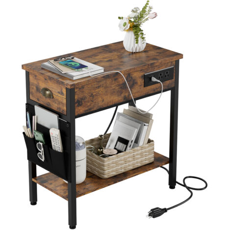 VASAGLE Table De Chevet Rabattable Avec Prises USB - Rangement Pratique