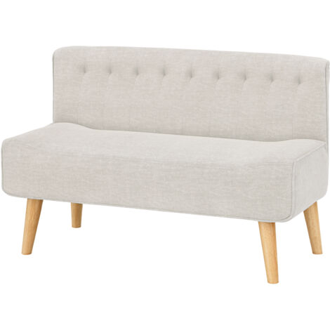 Fauteuil confortable,Canapé 2 places en tissu rembourré aspect lin et pieds en bois pour petits espaces, salon, chambre à coucher, salle de jeux, blanc, 117 x 56 x 78 cm (1/5)