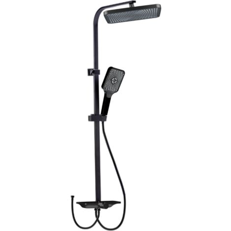 Colonne de Douche Système de Douche avec Douchette Set Kit de Douche sans Mitigeur en Acier Inox Réglable en Hauteur, noir (1/5)
