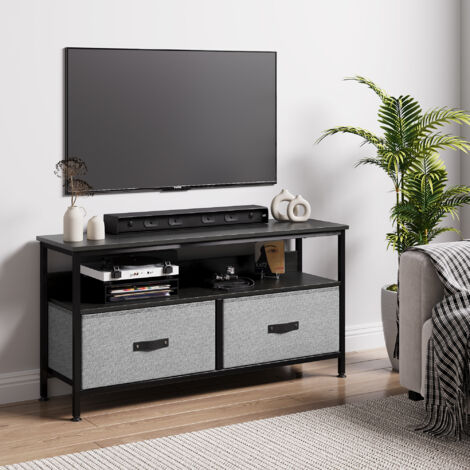 Meuble TV bas pour téléviseur jusqu'à 50 pouces, buffet en bois,100 x 30 x 57CM-gris, étagère TV pour salon, chambre à coucher, design industriel (1/5)