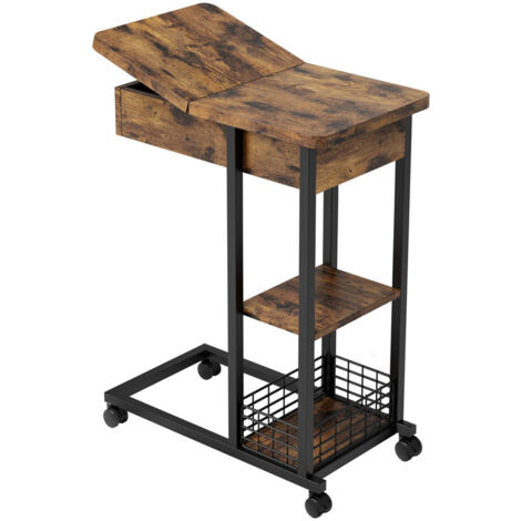 Table D'Appoint Réglable En Hauteur Soges - Table De Canapé Avec Roulettes Et Rangement, Idéale Salon Et Chambre
