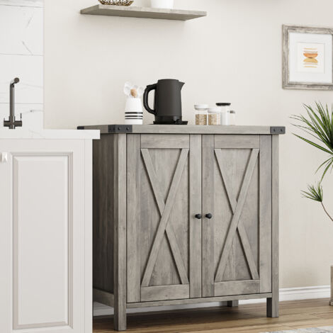 Buffet - Armoire de cuisine - Style maison de campagne - Avec 2 portes et étagères - 76 x 40 x 80 cm - Étagère réglable - Vintage - Gris - Pour salon - Marron chêne (1/5)
