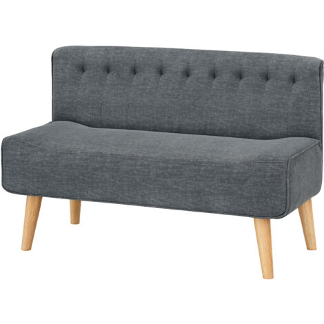 Fauteuil confortable,Canapé 2 places en tissu rembourré aspect lin et pieds en bois pour petits espaces, salon, chambre à coucher, salle de jeux, gris, 117 x 56 x 78 cm (1/5)