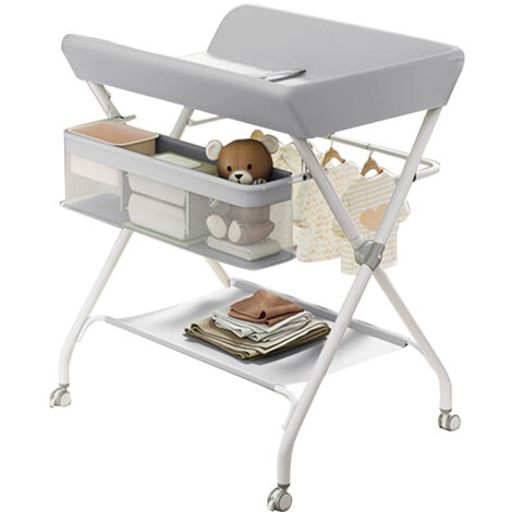 Hoerfuriy – Table à langer pliable pour bébé – Réglable en hauteur – 4 roues verrouillables – Panier de rangement inclus – Poids léger 4,8 kg