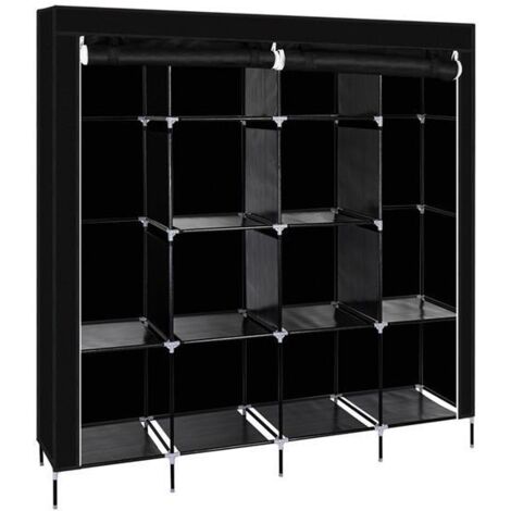 Armoire de rangement penderie pliable vêtements en tissu noir dressing,169.5 x 44 x 168.5/181.5cm,Noir (1/5)